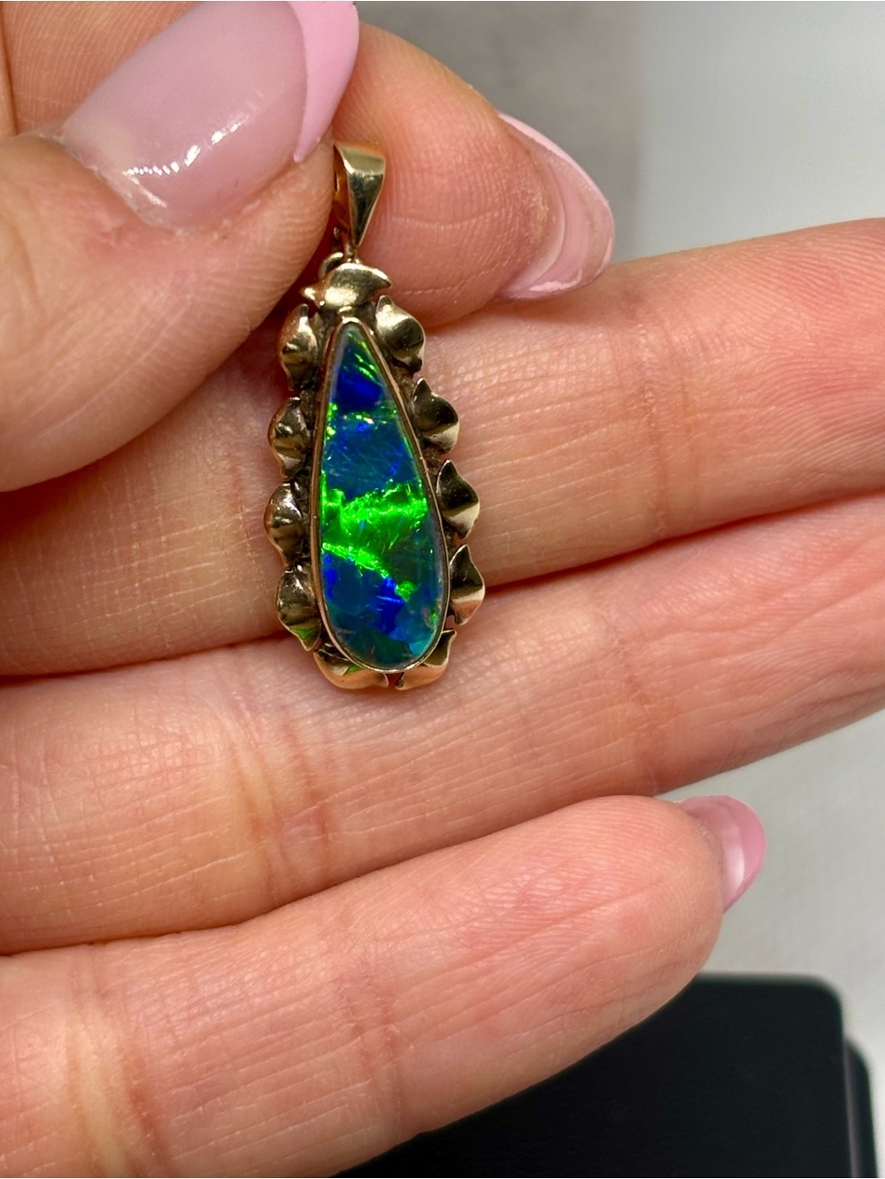 Vintage 10K Gold Black Opal Pendant